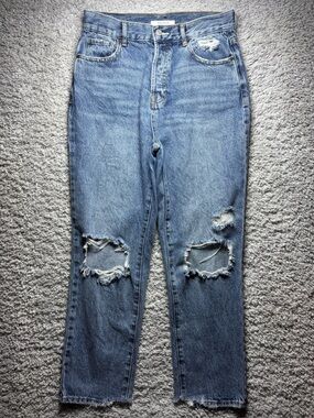 PACSUN Jeans Womens 28 High Rise Straight Button Fly Knee Holes Grunge Americana